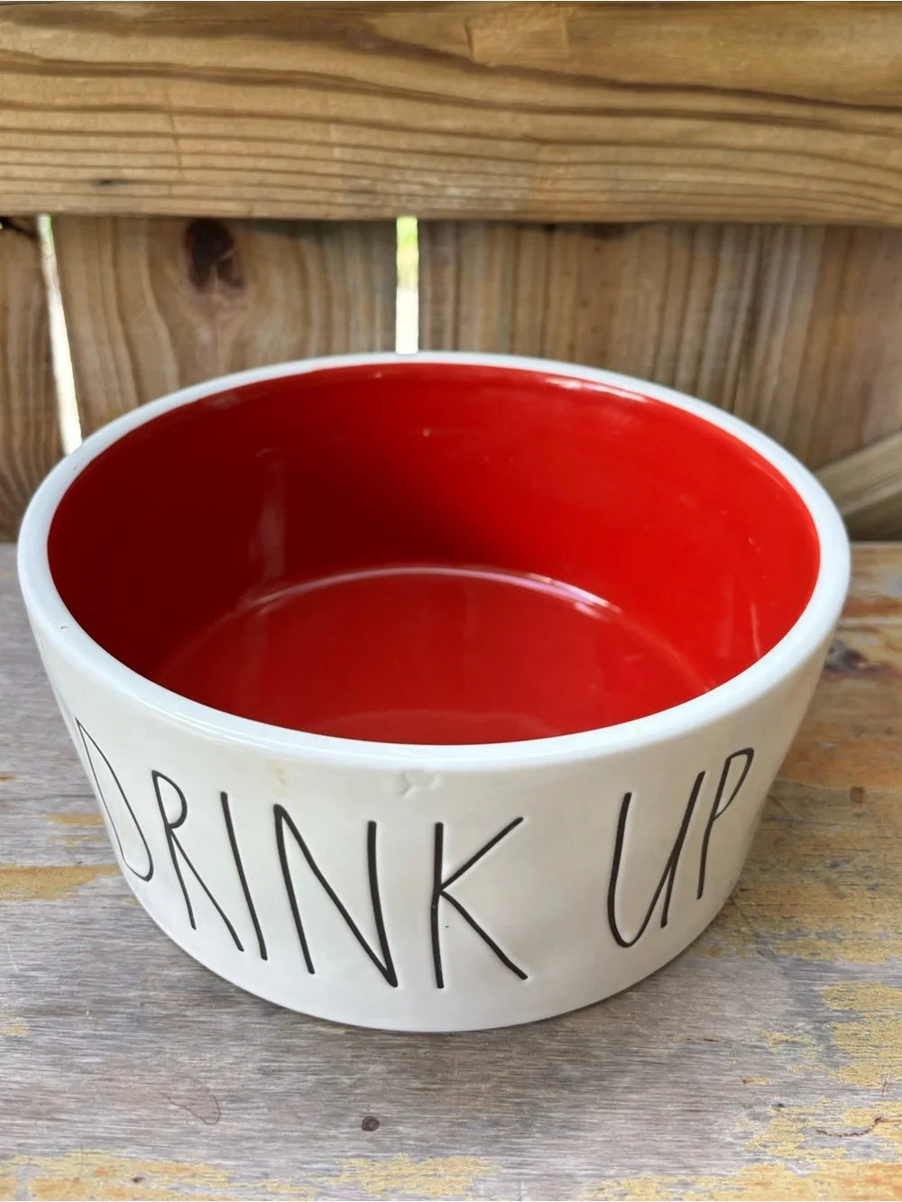 Rae Dunn Artisan Collection Red & White Drink Up Large Pet Water Bowl 8”